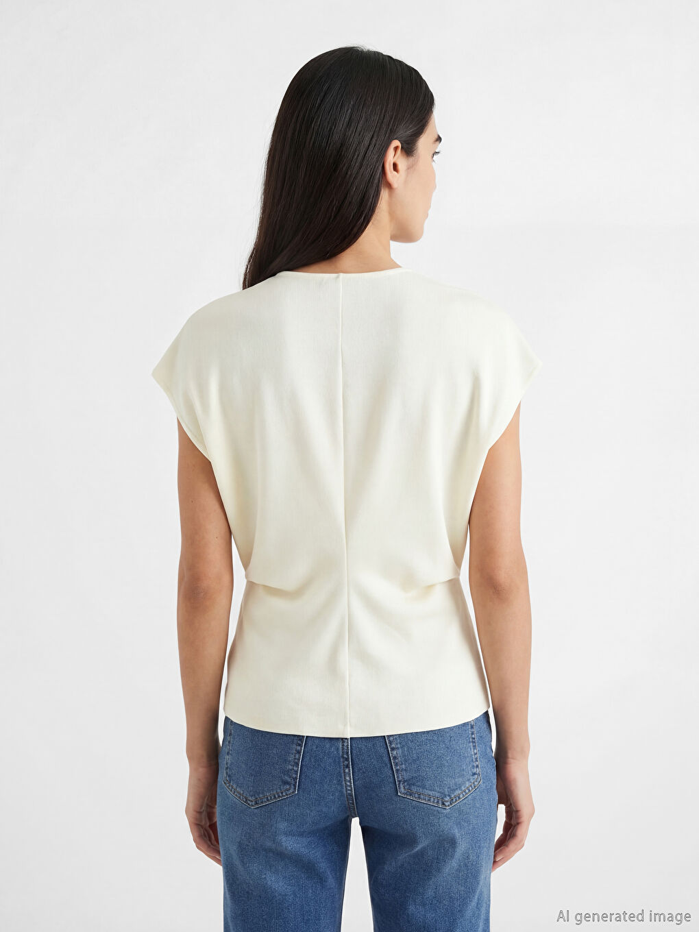 Ekru Bisiklet Yaka Büzgülü Bluz-3