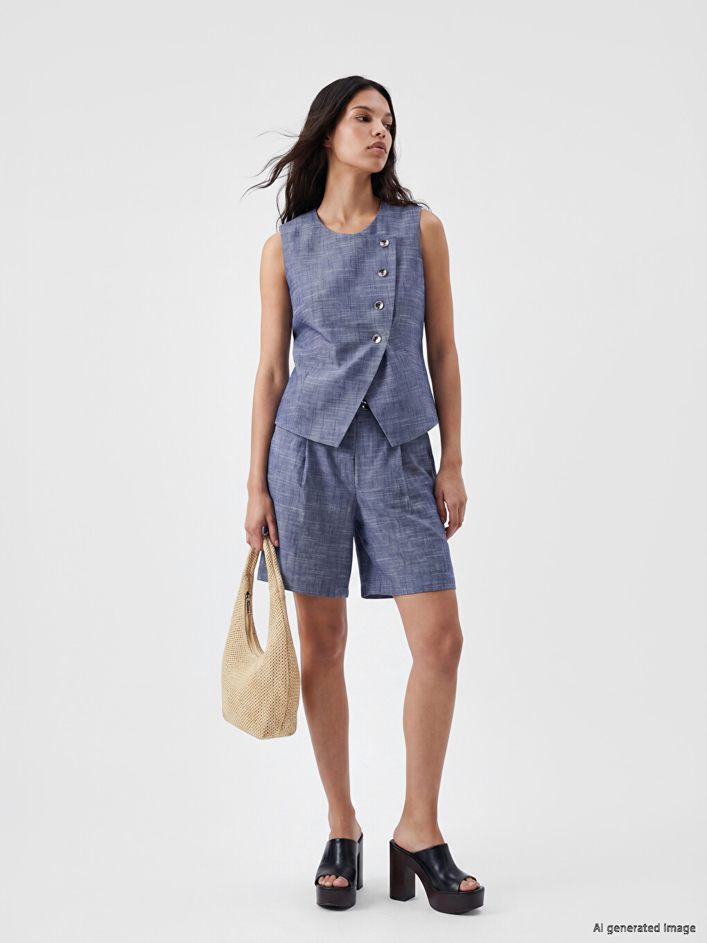 Woman Navy Suit Waistcoat-1
