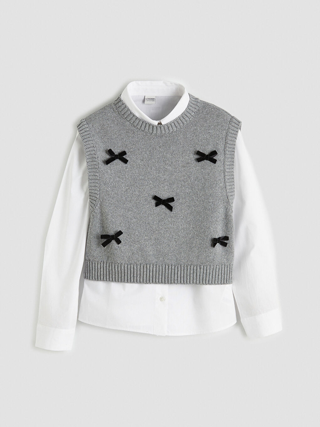 Girls' Knit Sweater and Shirt with Bow Detail