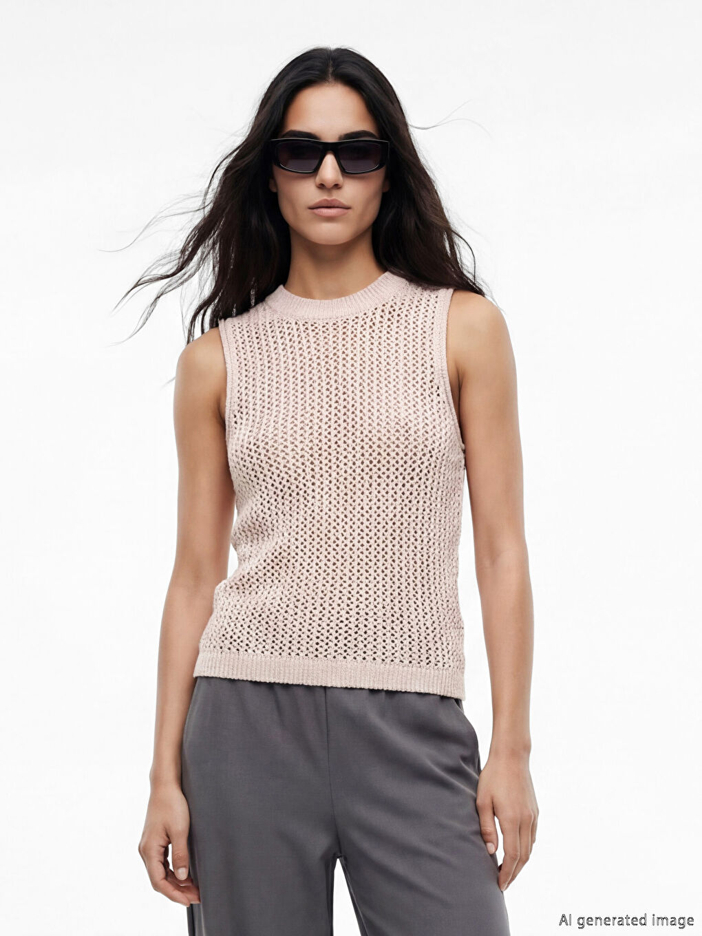 Bej Bisiklet Yaka Ajurlu Kadın Triko Atlet	