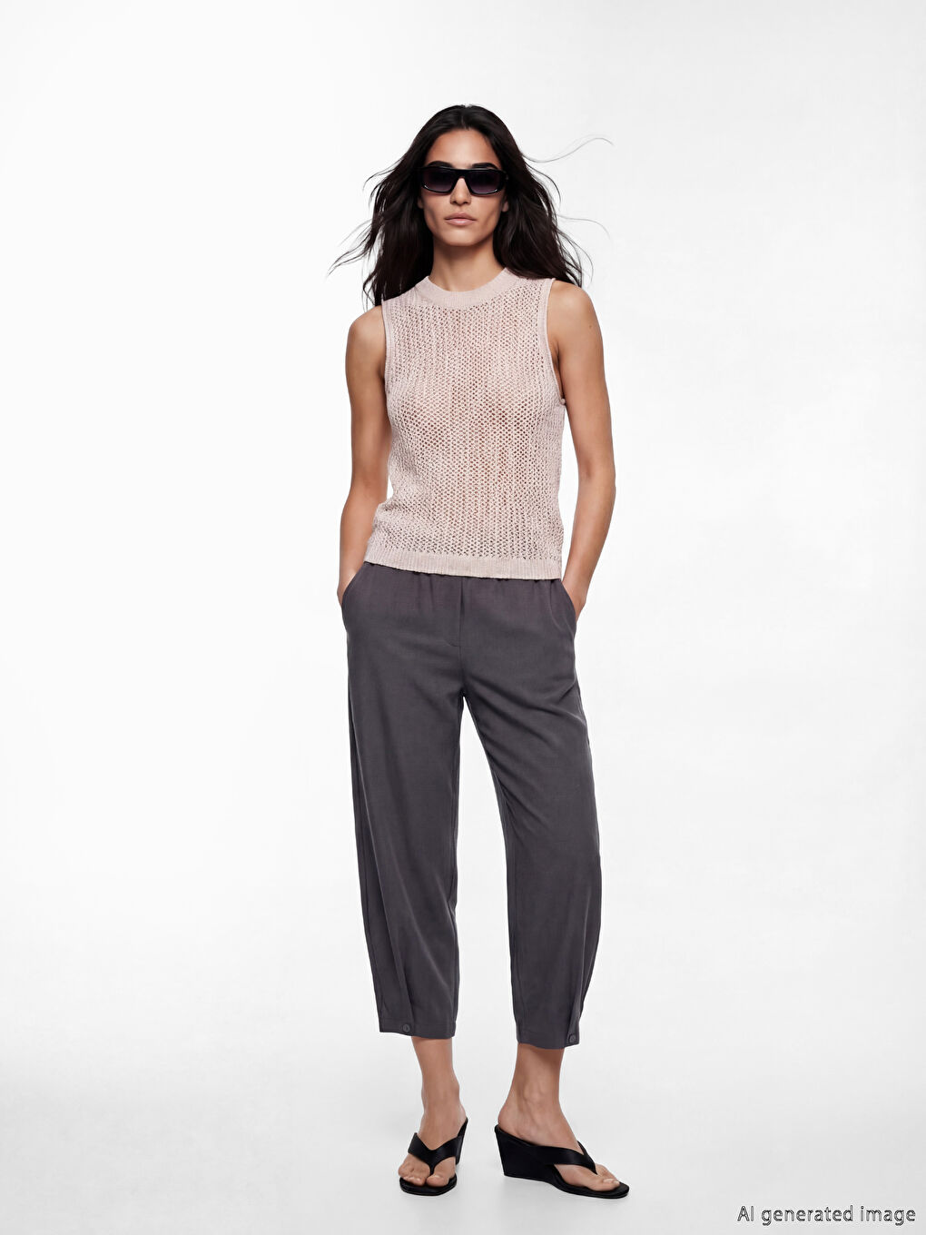 Bej Bisiklet Yaka Ajurlu Kadın Triko Atlet	-1