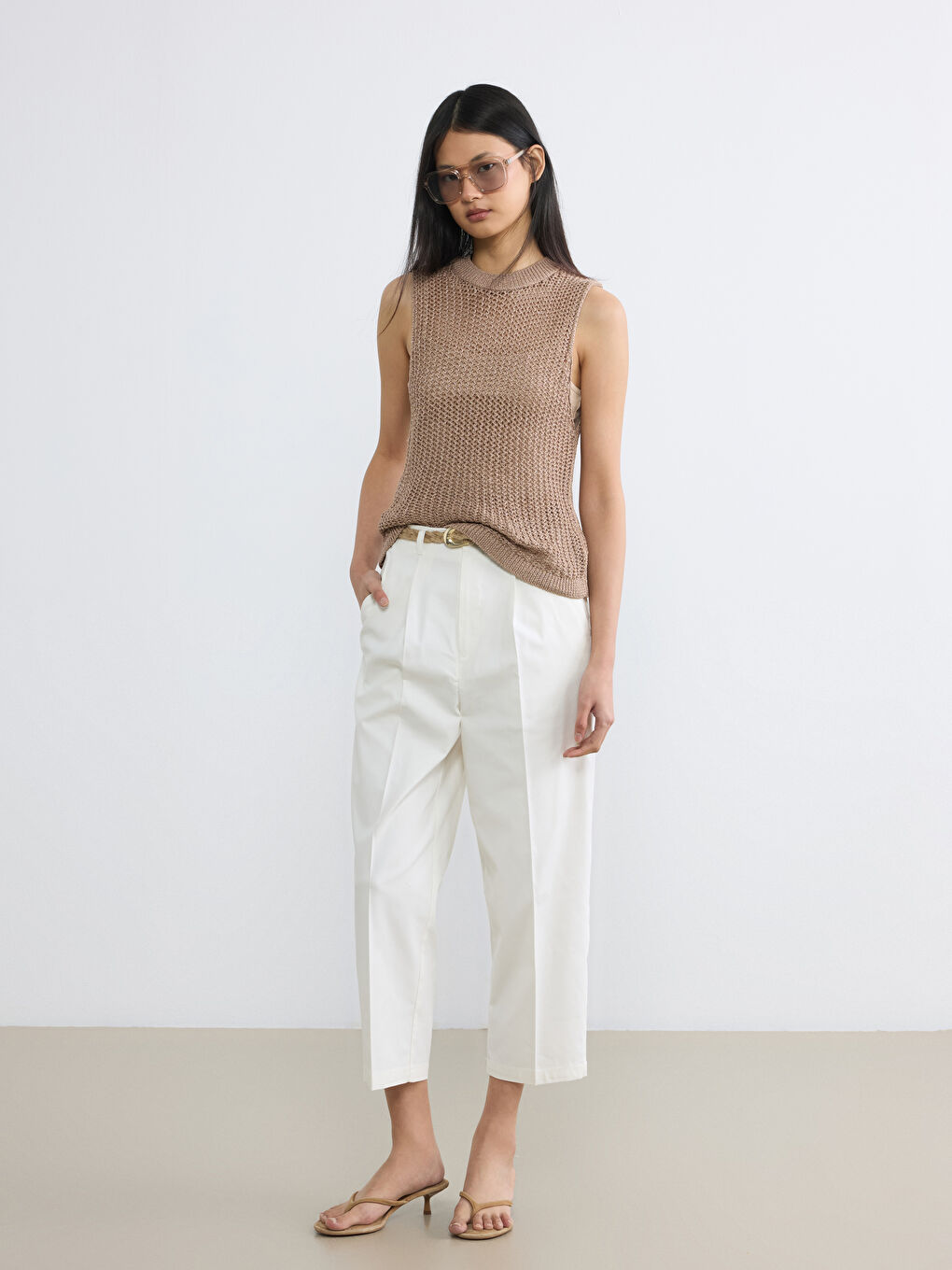 Kahverengi Bisiklet Yaka Ajurlu Kadın Triko Atlet	-1