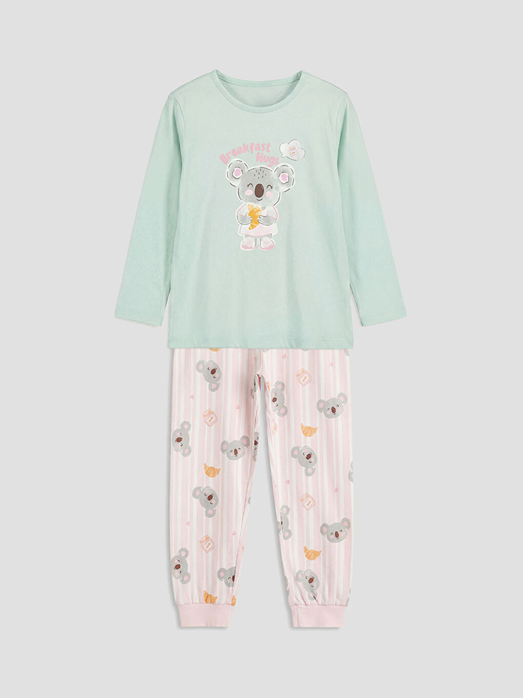 Mavi Bisiklet Yaka Baskılı Kız Çocuk Pijama Takım