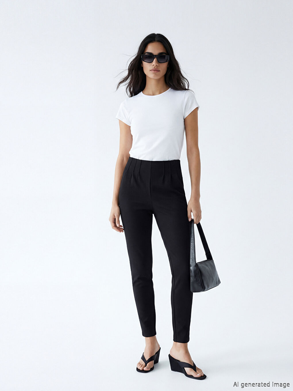 Siyah Yüksek Bel Kadın Pileli Tayt Pantolon