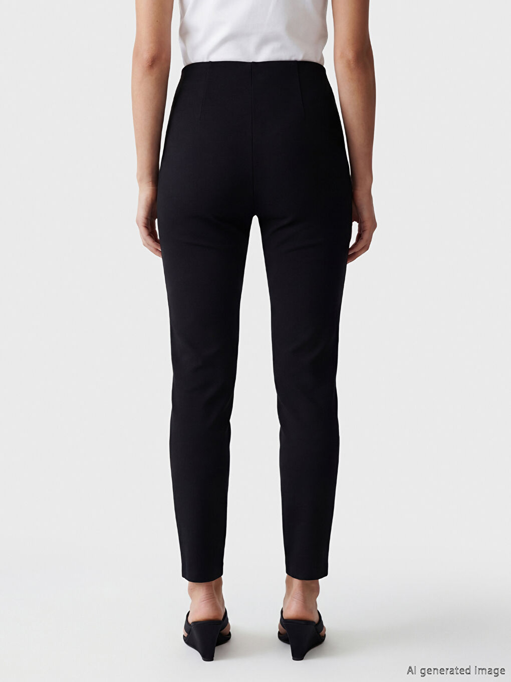 Siyah Yüksek Bel Kadın Pileli Tayt Pantolon-1