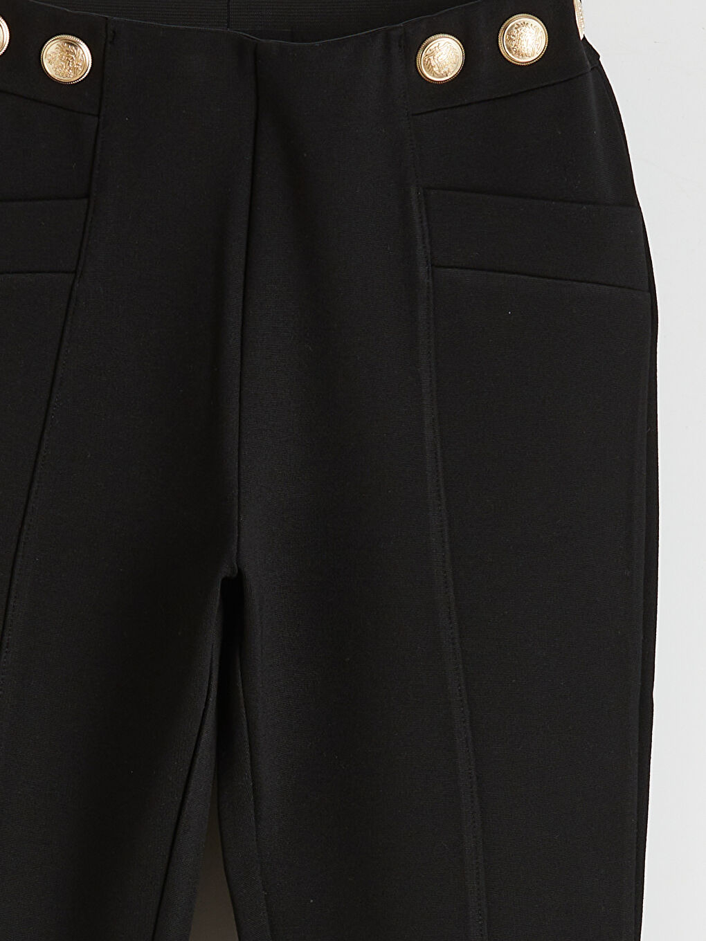 Siyah Düğme Detaylı Kadn Tayt Pantolon-2