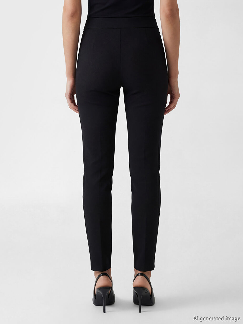 Siyah Düğme Detaylı Kadn Tayt Pantolon-1