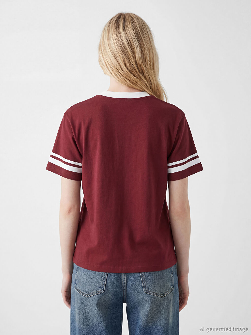 Bordo V Yaka Harry Potter Baskılı Oversize Kadın Tişört-3