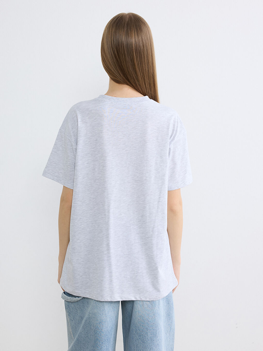 Gri Bisiklet Yaka Harry Potter Baskılı Kadın Tişört-3