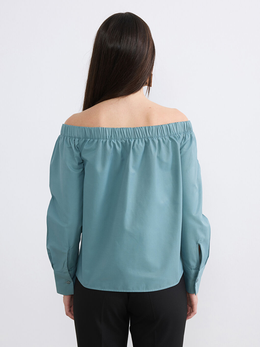 Yeşil Petite Kayık Yaka Büzgülü Bluz-4