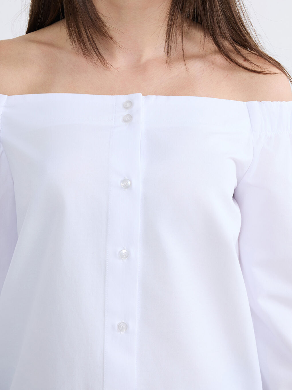 Beyaz Petite Kayık Yaka Büzgülü Bluz-2