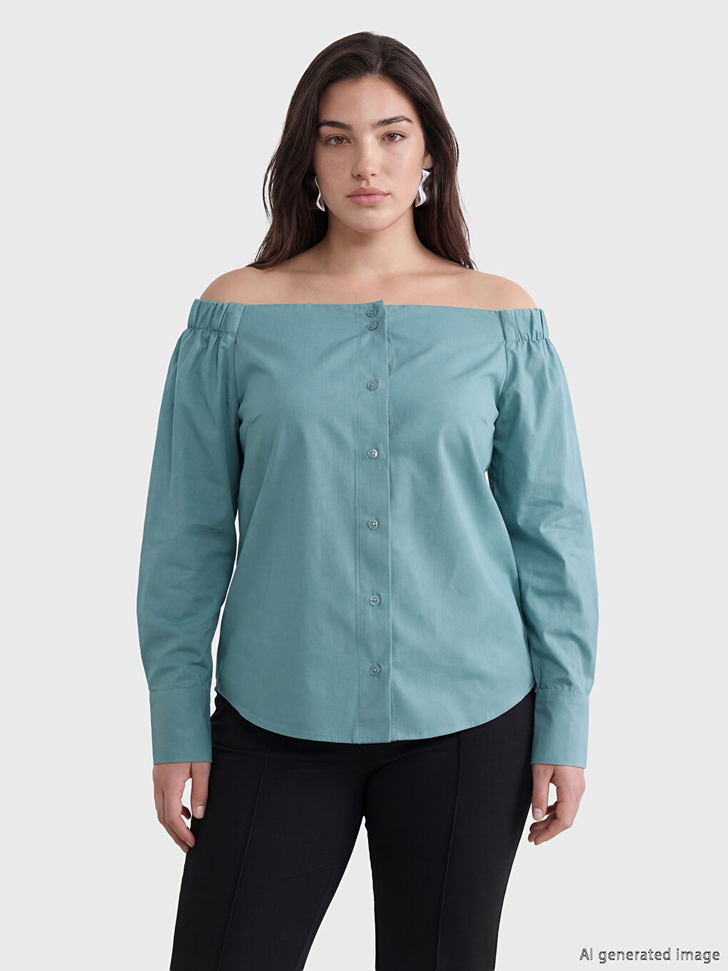 Yeşil Petite Kayık Yaka Büzgülü Bluz-1