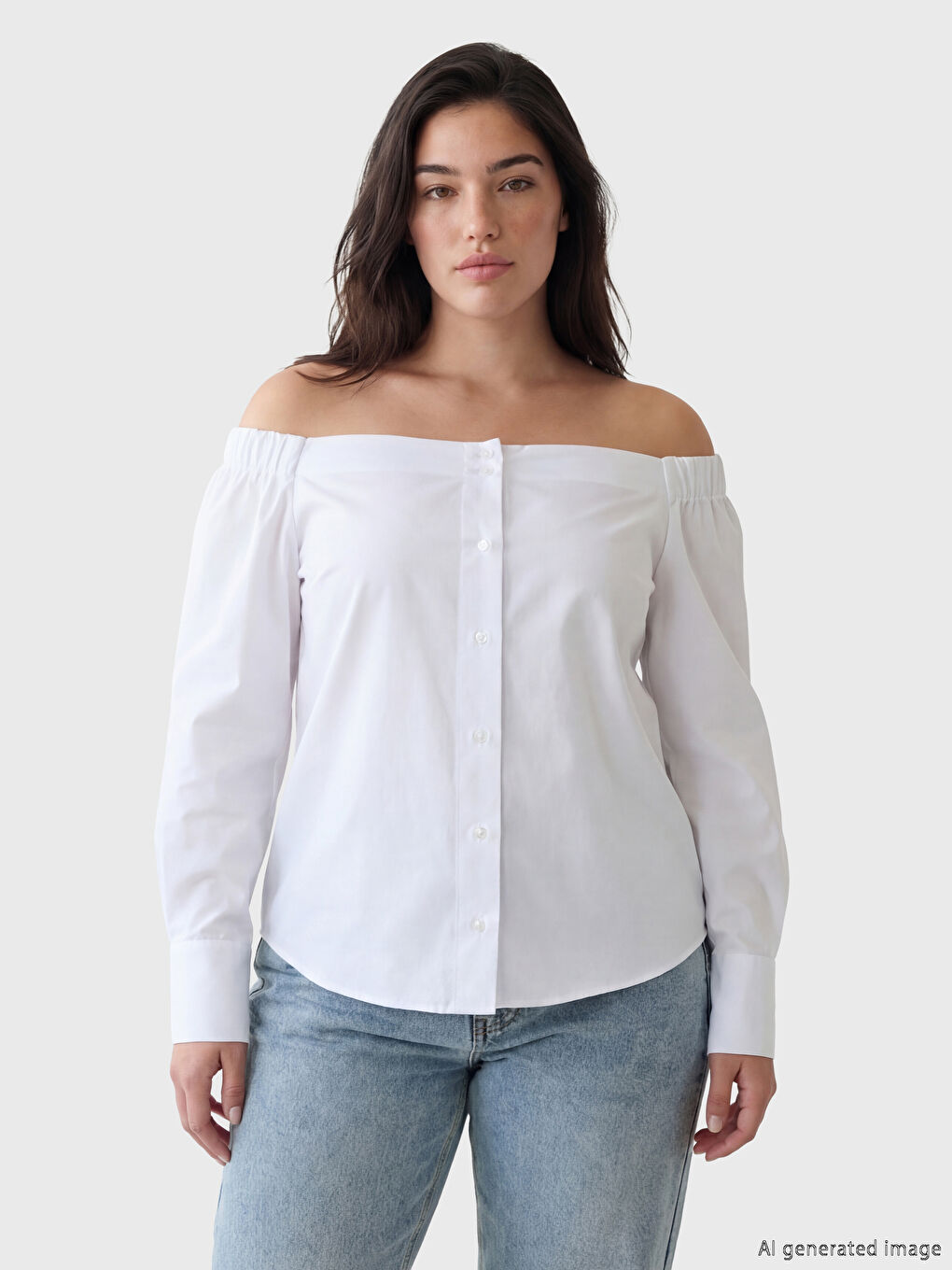 Beyaz Petite Kayık Yaka Büzgülü Bluz-1