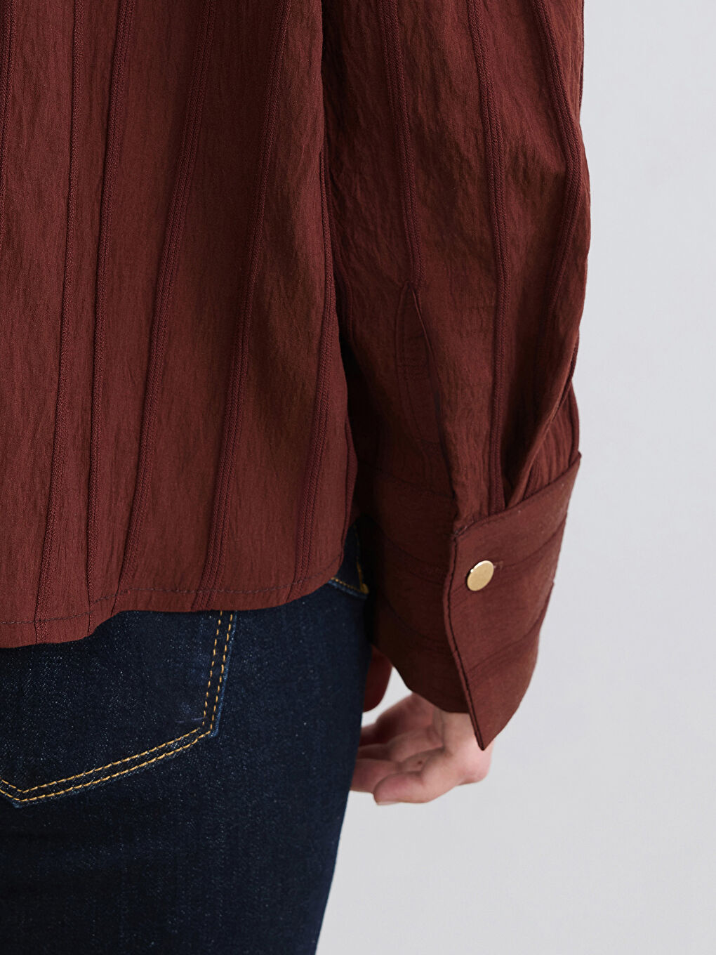 Kahverengi Çizgili Kadın Gömlek-2