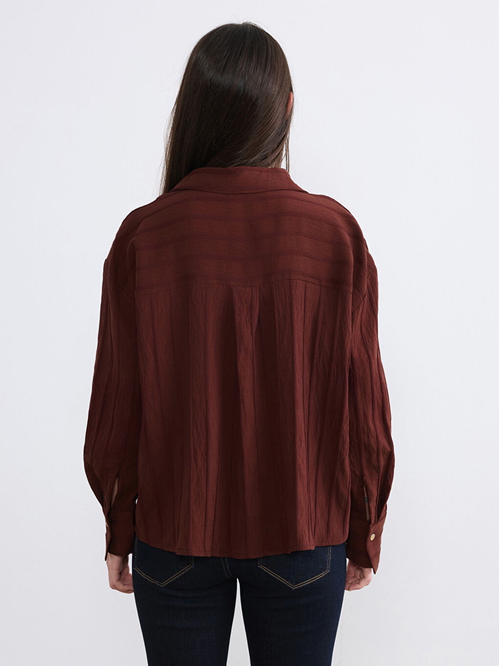 Kahverengi Çizgili Kadın Gömlek-4