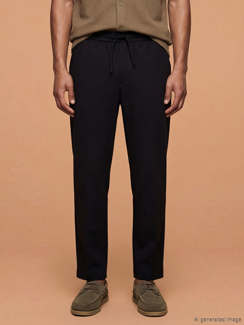 Siyah Standart Kalıp Erkek Pantolon-1