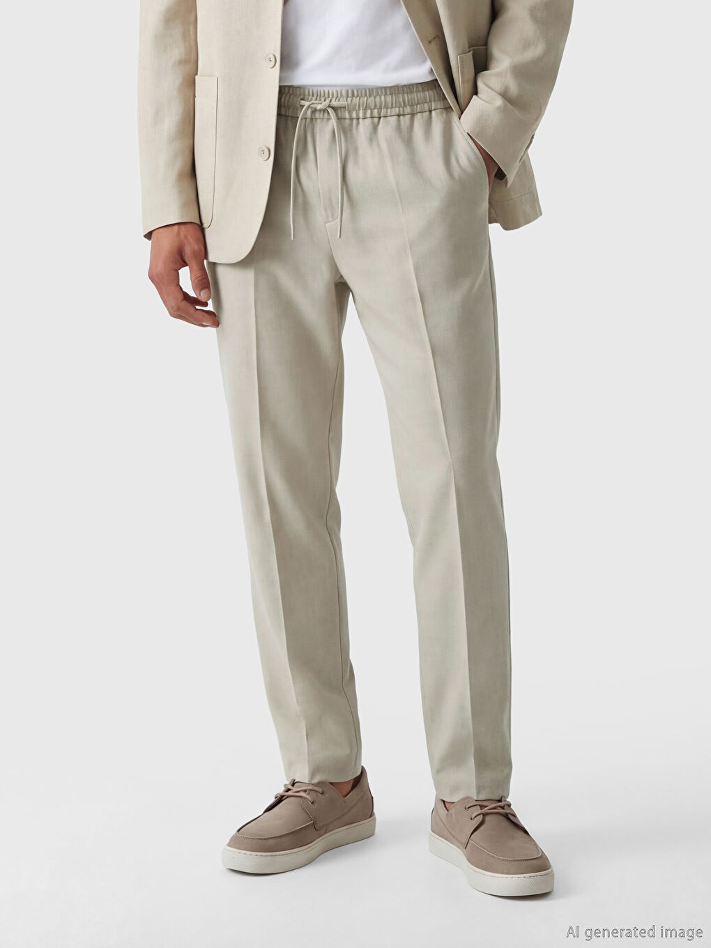 Bej Standart Kalıp Erkek Pantolon-1