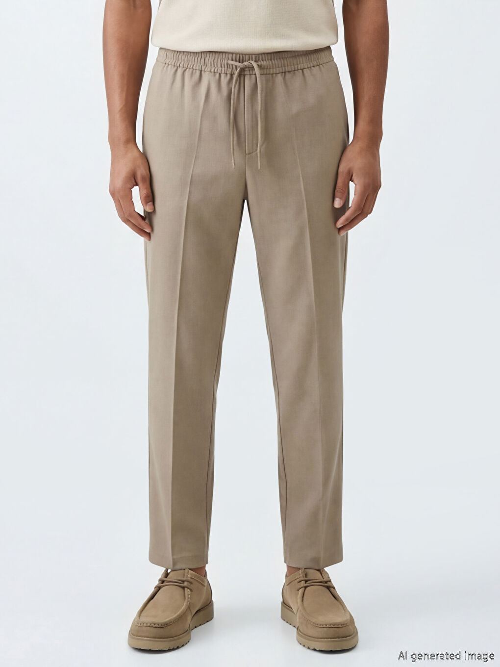 Bej Standart Kalıp Erkek Pantolon-1