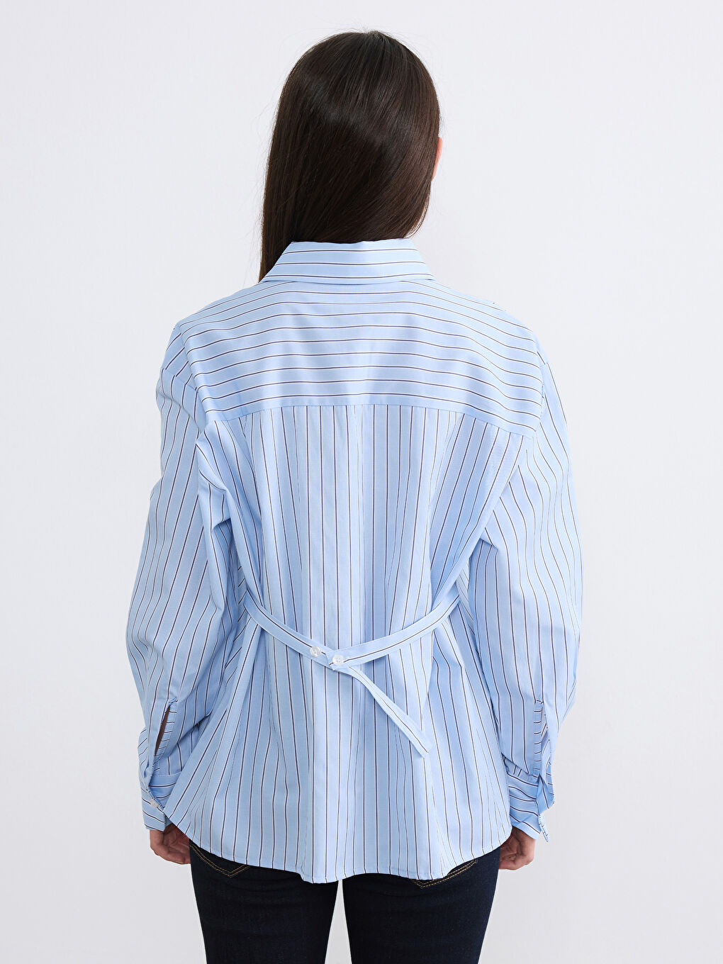 Mavi Çizgili Kadın Gömlek-3