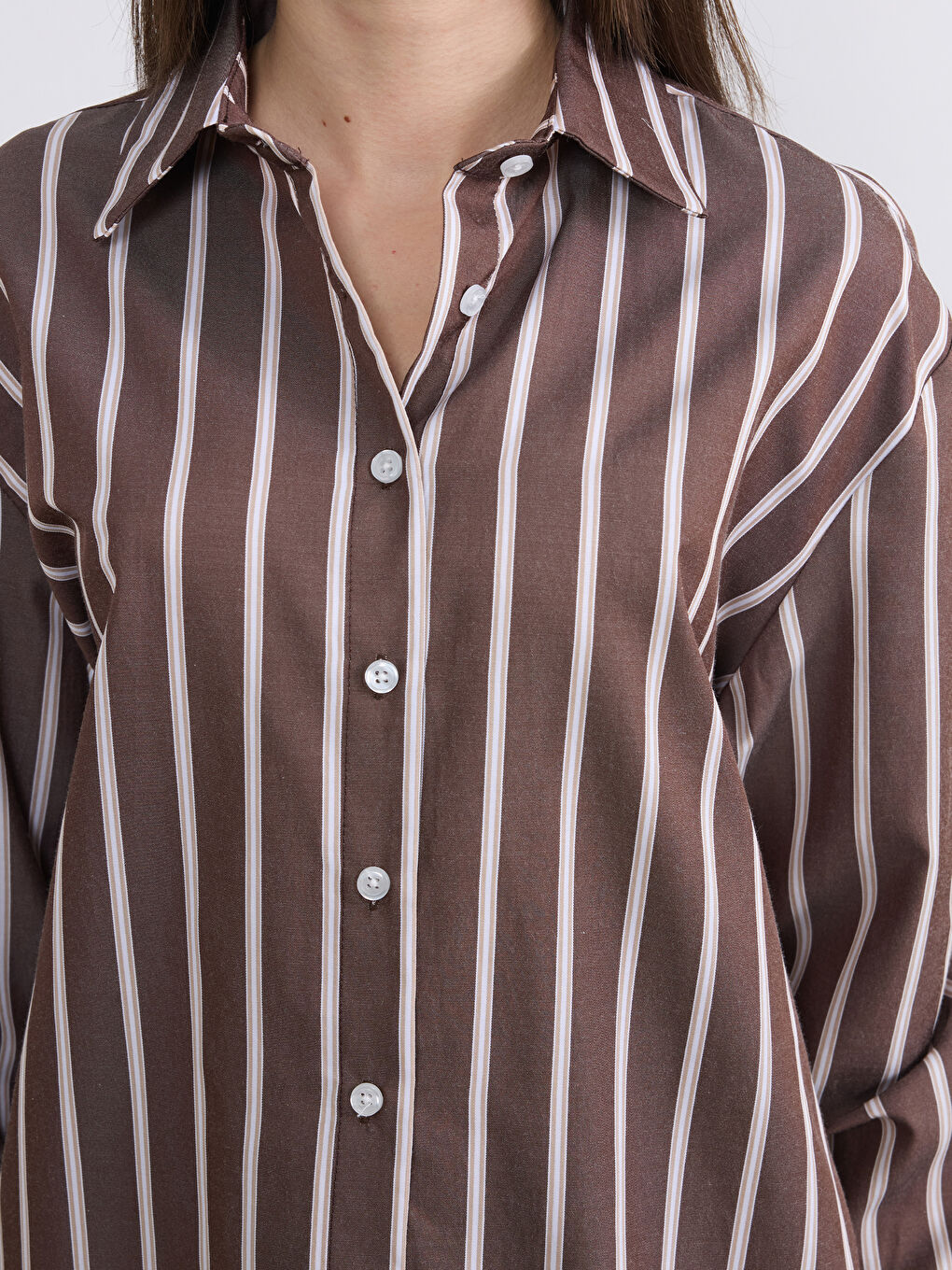 Kahverengi Çizgili Kadın Gömlek-2