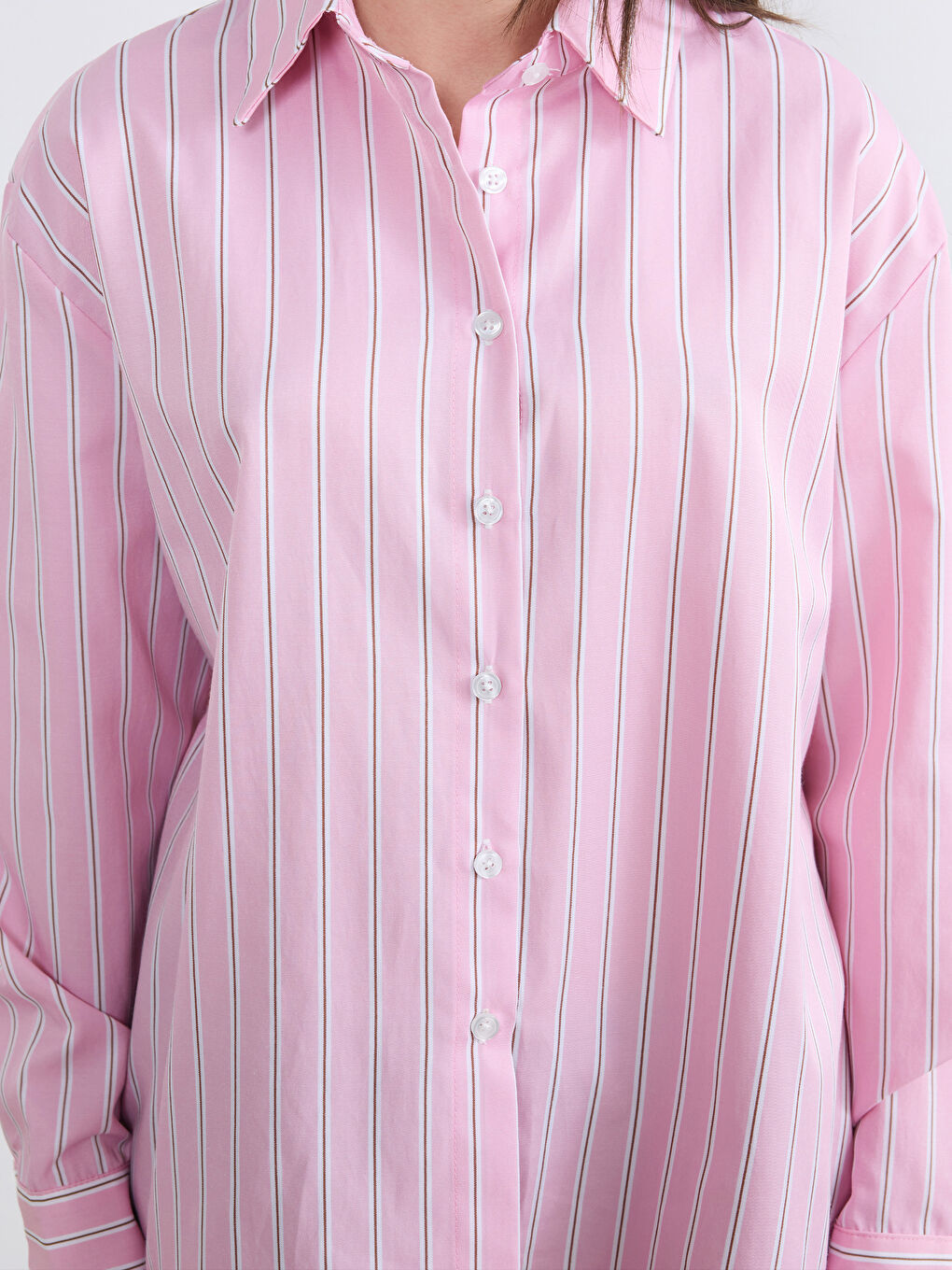 Pembe Çizgili Kadın Gömlek-2