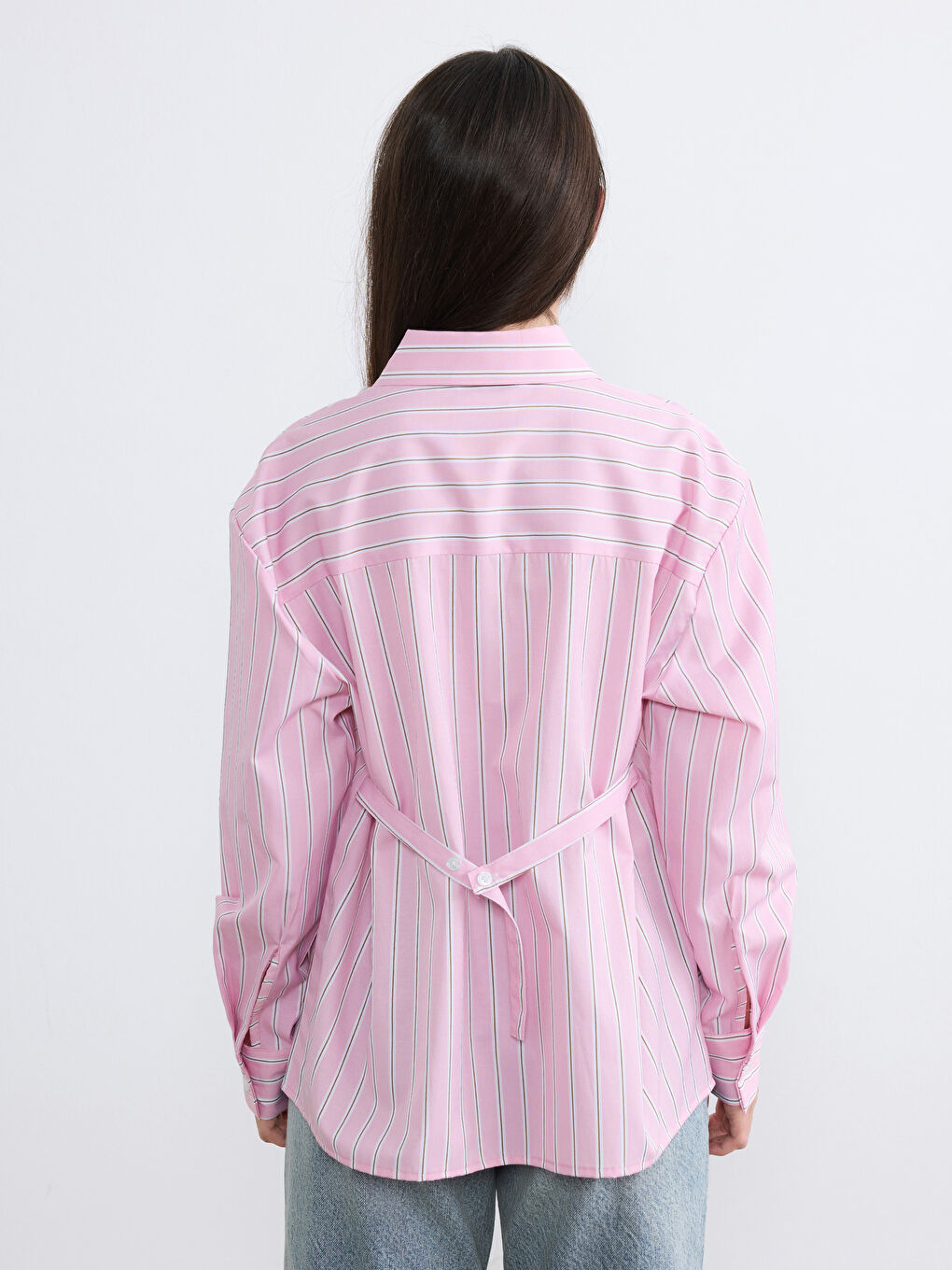 Pembe Çizgili Kadın Gömlek-3