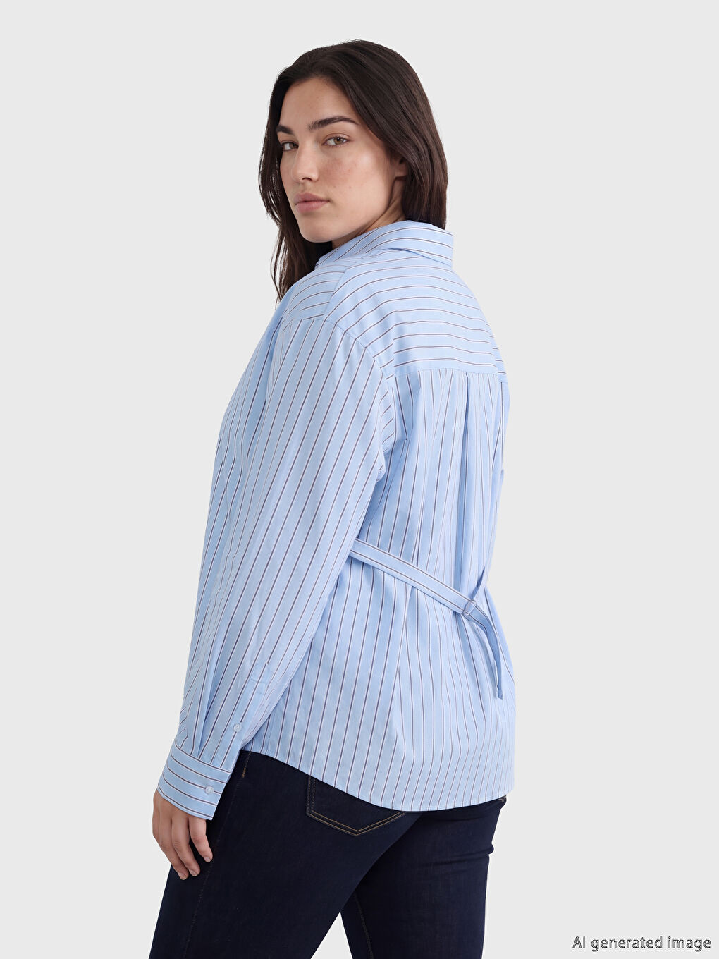 Mavi Petite Çizgili Kadın Gömlek-1