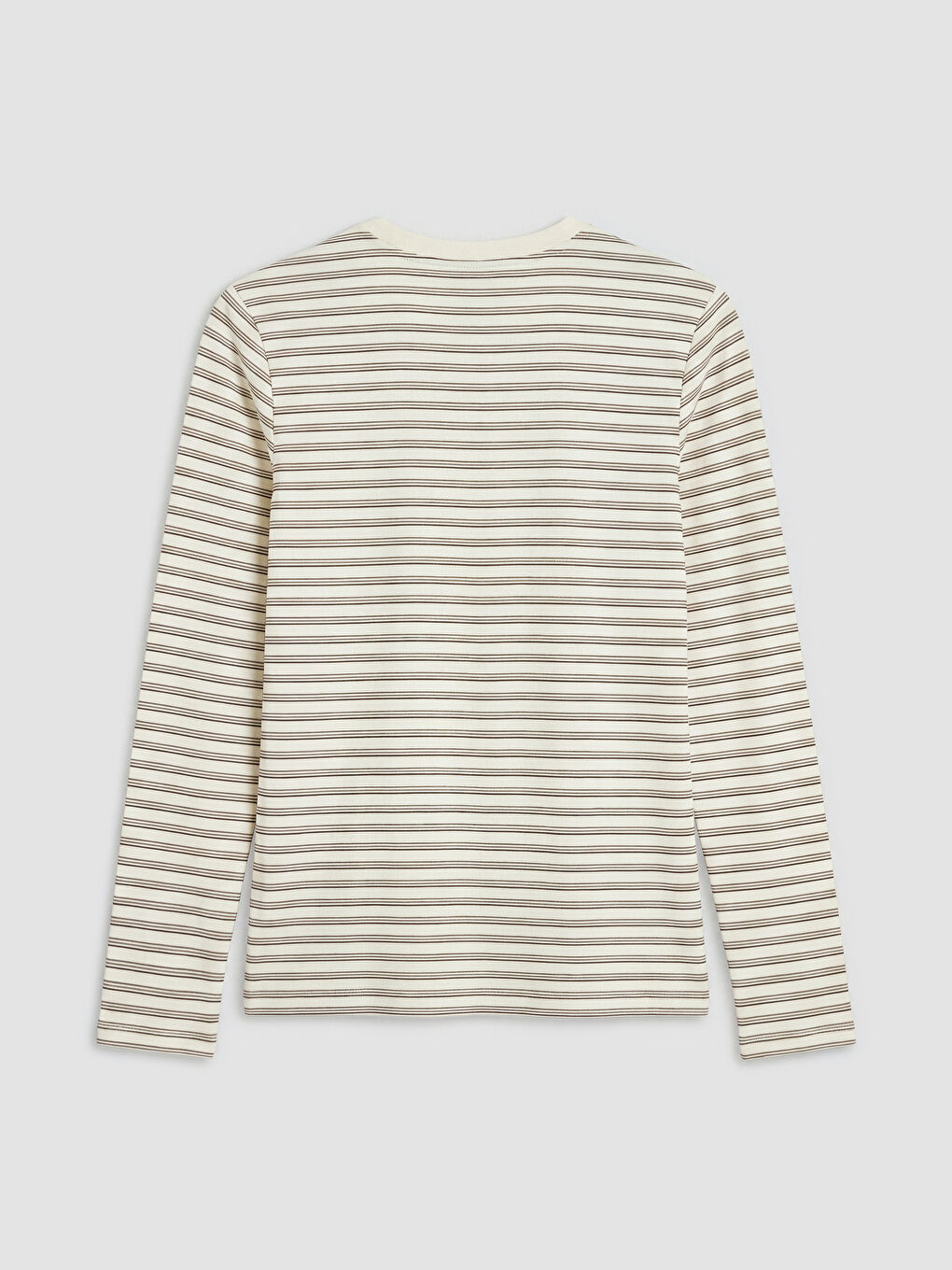 Ekru Bisiklet Yaka Çizgili Kadın Tişört-5