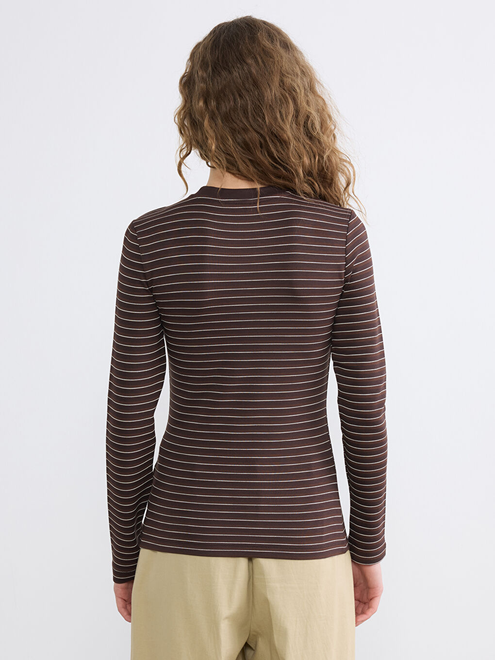 Karışık Bisiklet Yaka Çizgili Kadın Tişört-3