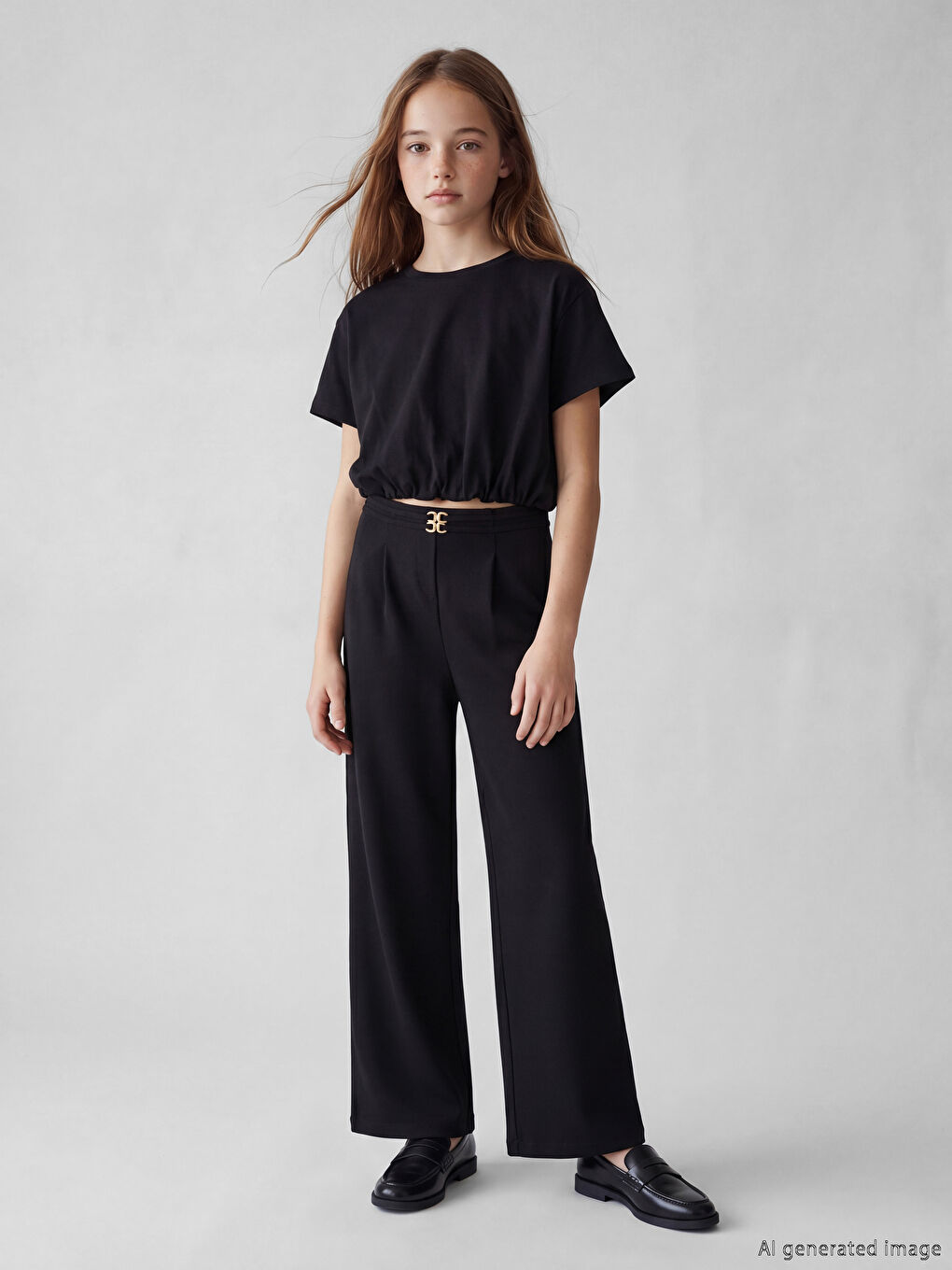 Buckle Detail Wide Leg Girls' Trousers