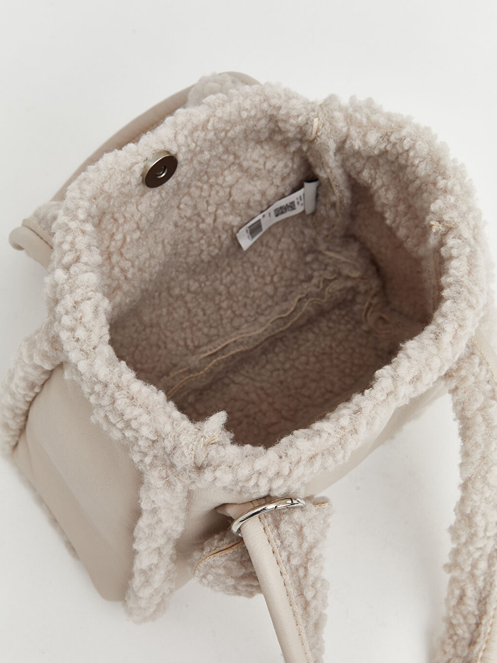 Ekru Kalp Aksesuarlı Kız Çocuk Pelüş Kol Çantası-3