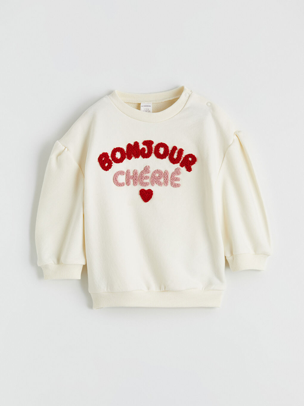 Ekru Bisiklet Yaka Nakışlı Kız Bebek Sweatshirt