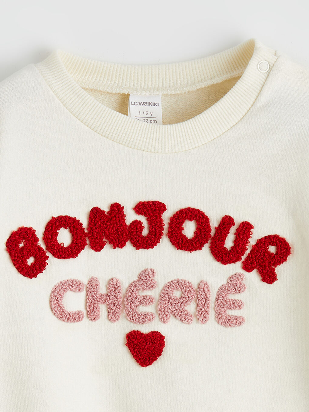 Ekru Bisiklet Yaka Nakışlı Kız Bebek Sweatshirt-1