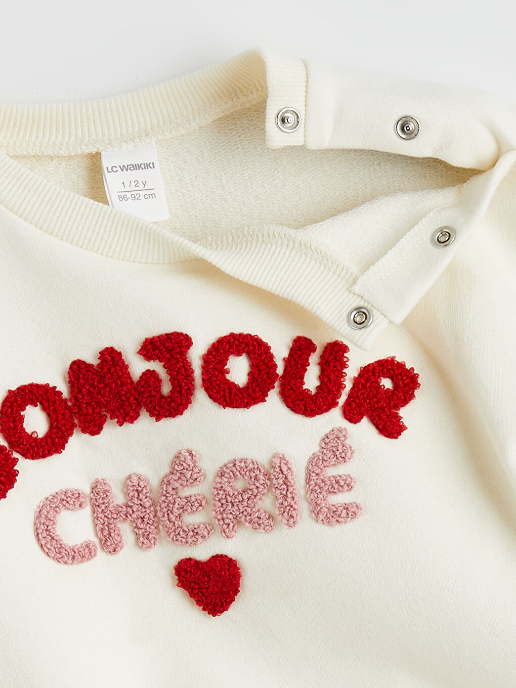 Ekru Bisiklet Yaka Nakışlı Kız Bebek Sweatshirt-2