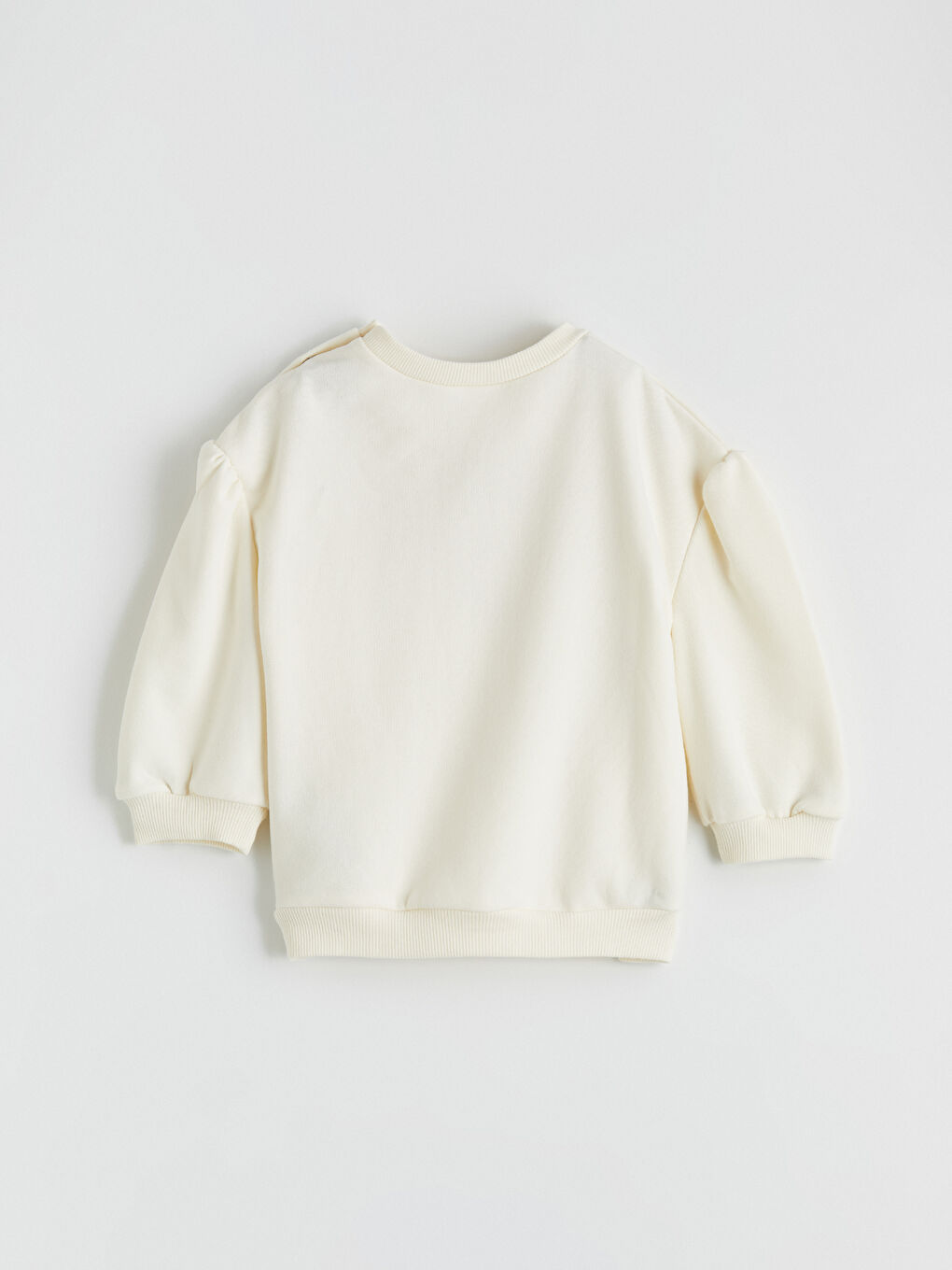 Ekru Bisiklet Yaka Nakışlı Kız Bebek Sweatshirt-3