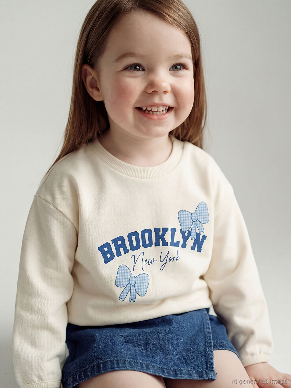 Crew Neck Printed Baby Girls' Sweatshirt