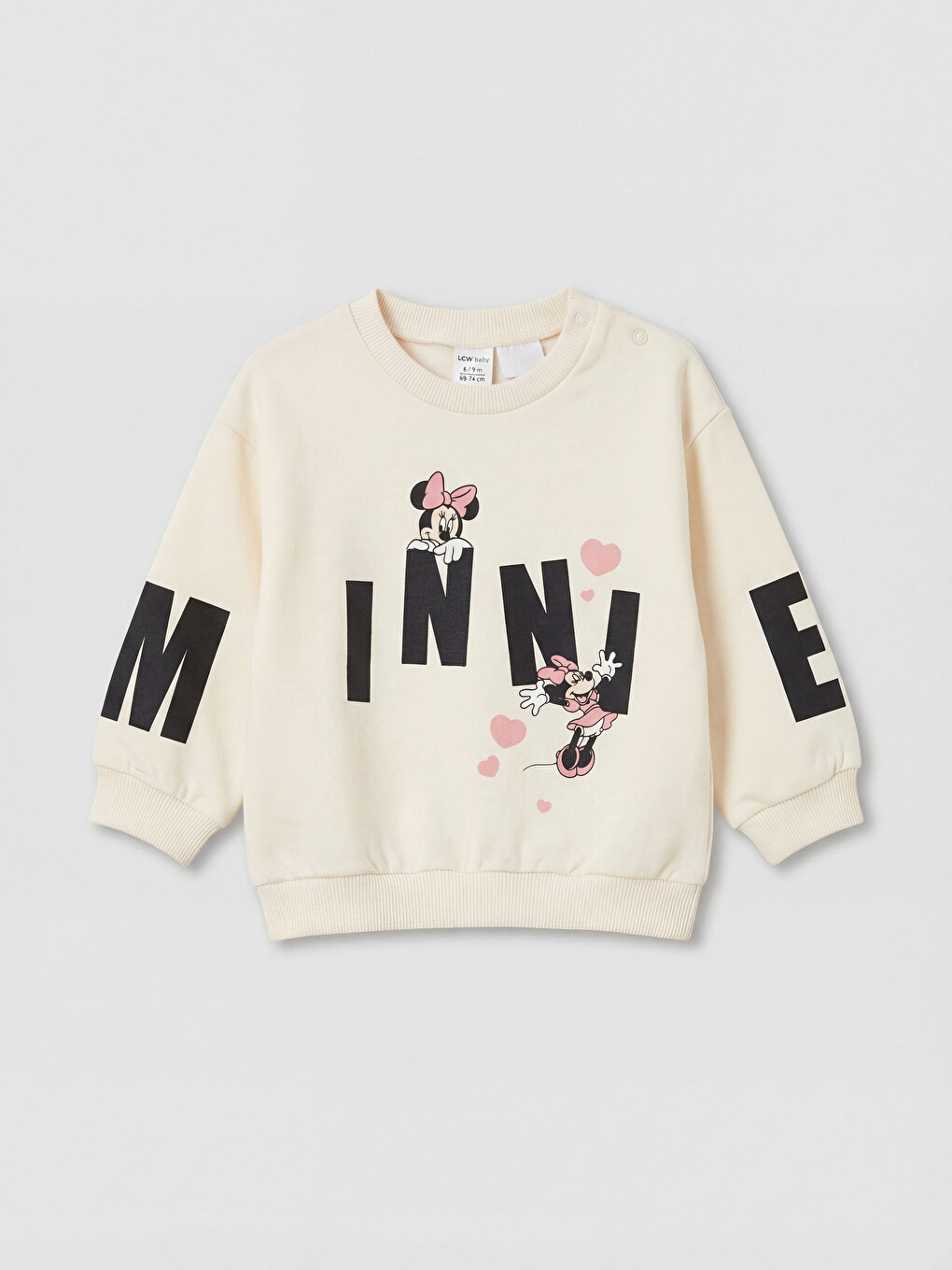 Ekru Minnie Mouse Baskılı Kız Bebek Sweatshirt