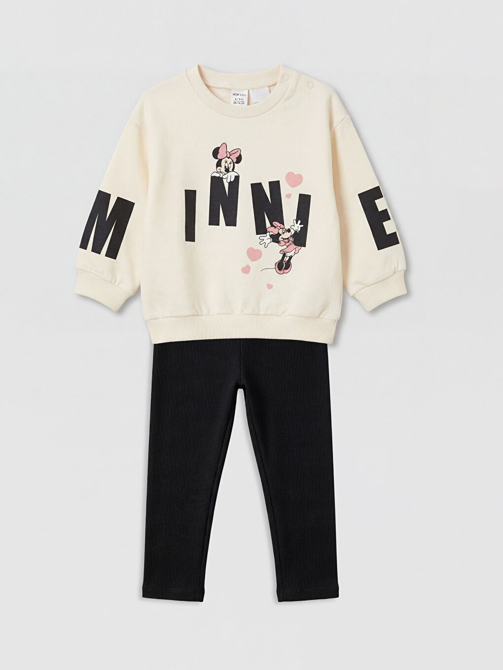 Ekru Minnie Mouse Baskılı Kız Bebek Takım