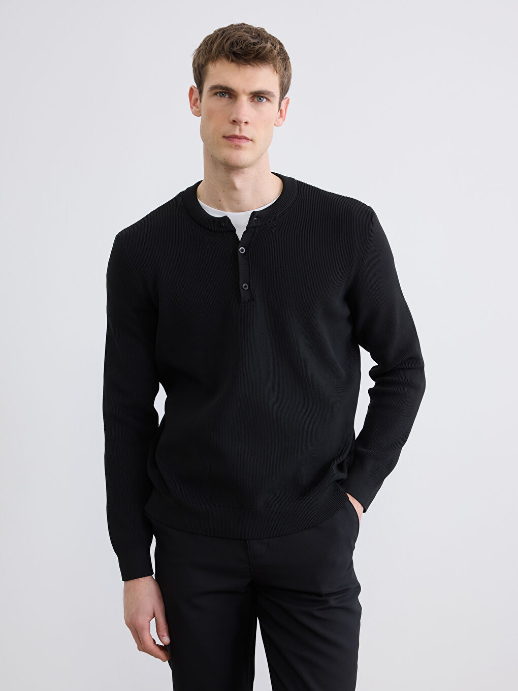 Siyah Bisiklet Yaka Erkek Triko Kazak