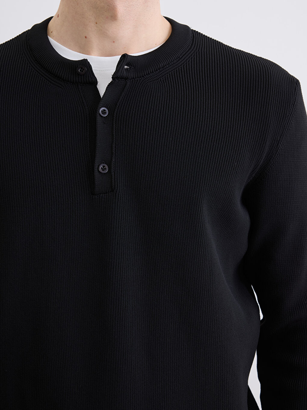 Siyah Bisiklet Yaka Erkek Triko Kazak-2