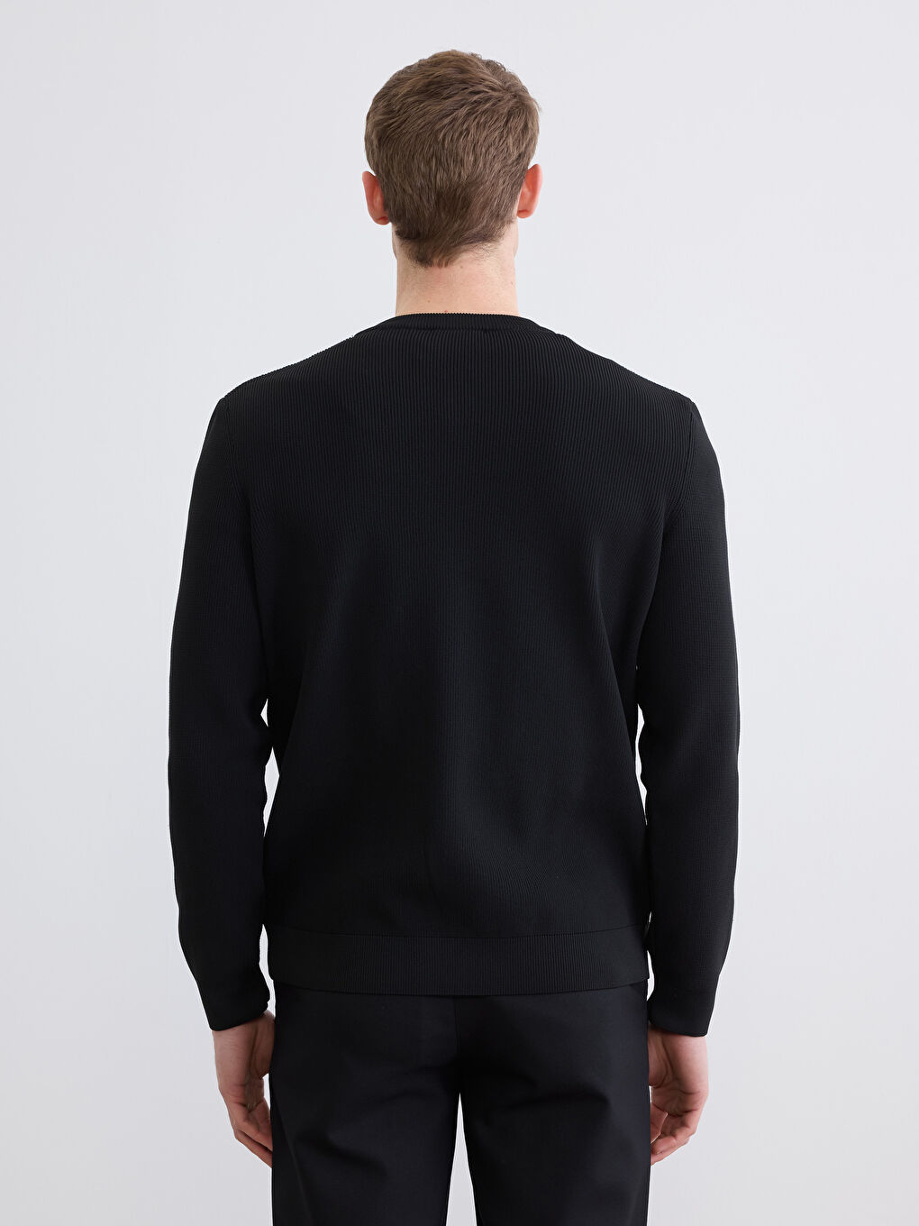 Siyah Bisiklet Yaka Erkek Triko Kazak-3