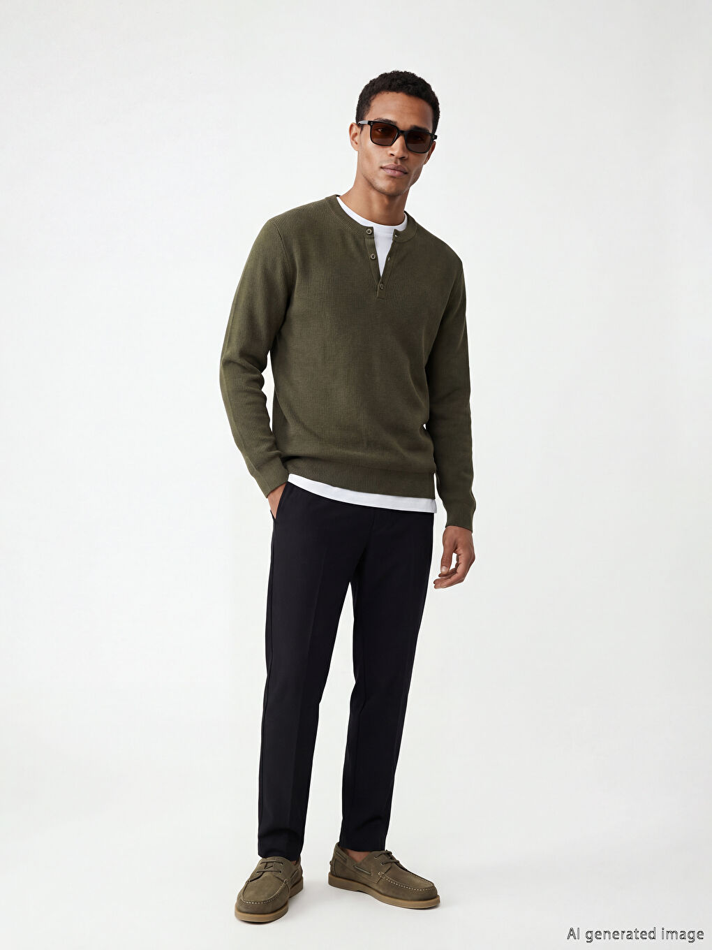 Haki Bisiklet Yaka Erkek Triko Kazak-1