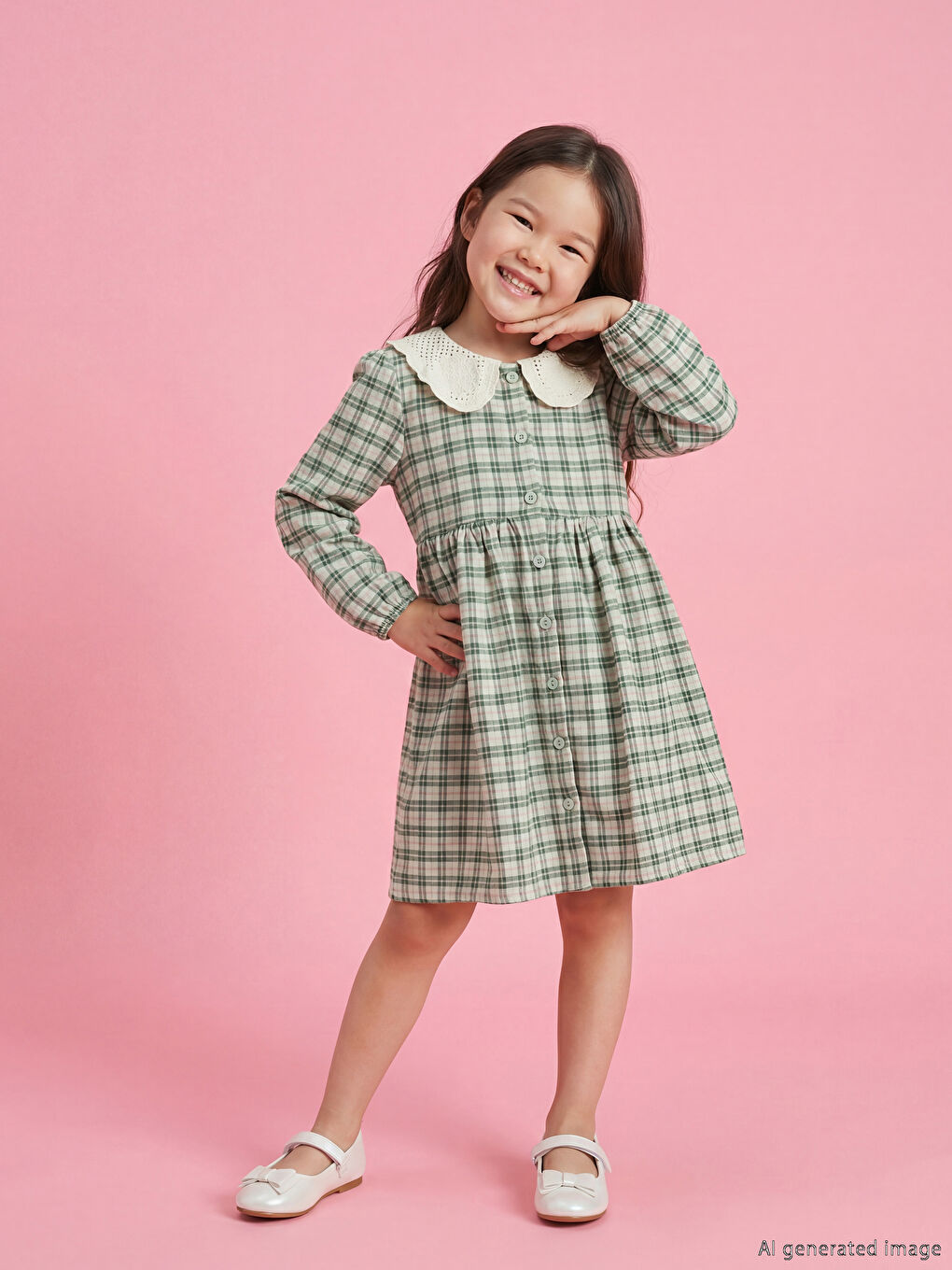 Robe Fille en Flanelle Écossaise avec Col Claudine