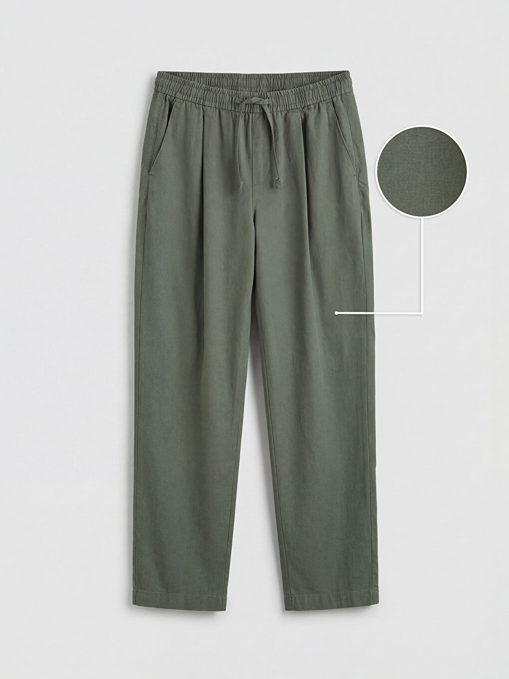 Yeşil Standart Kalıp Keten Görünümlü Pileli Erkek Pantolon