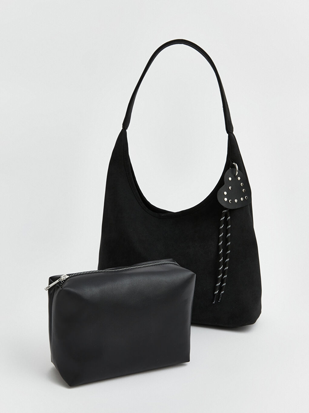 Siyah Süet Görünümlü Kadın Omuz Çantası