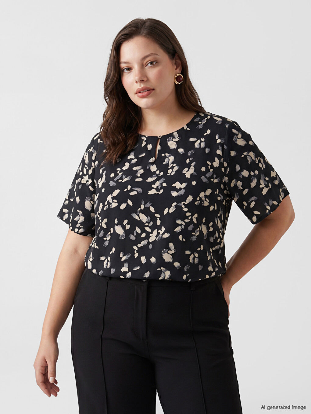 Crew Neck Patterned Blouse