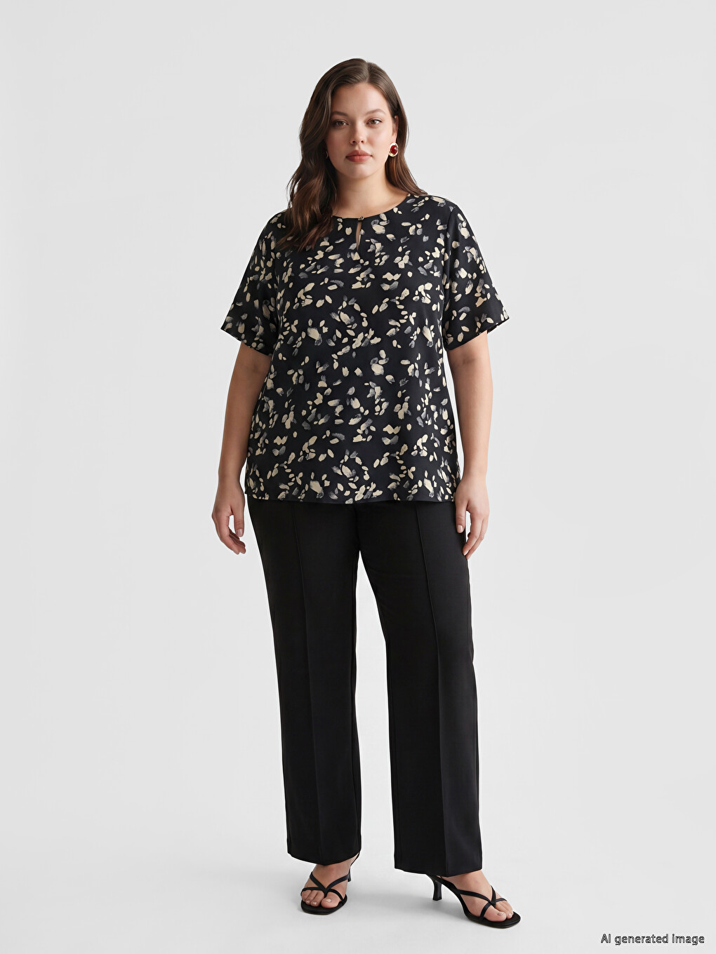 Crew Neck Patterned Blouse-1