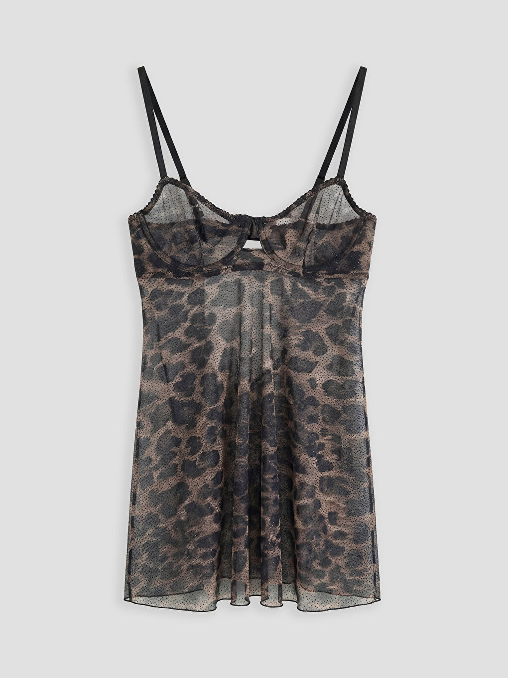 Kahverengi İp Askılı Leopar Desenli Kadın Fantezi Gecelik