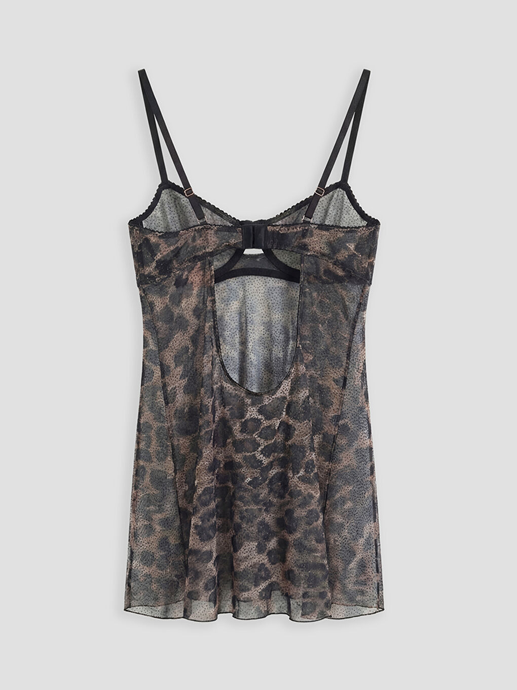 Kahverengi İp Askılı Leopar Desenli Kadın Fantezi Gecelik-1