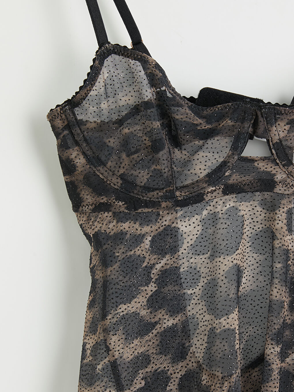 Kahverengi İp Askılı Leopar Desenli Kadın Fantezi Gecelik-2